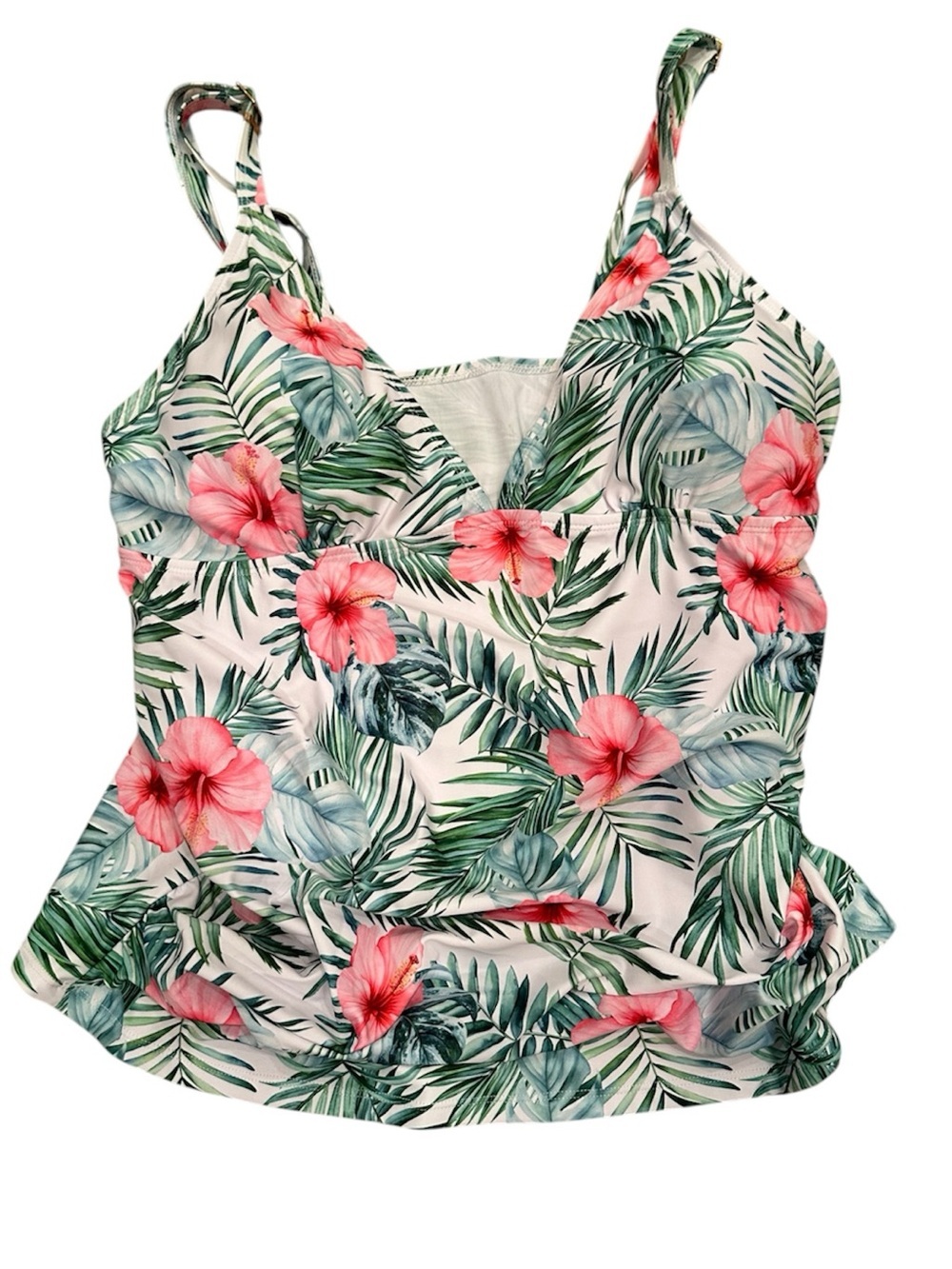 NWT Tankini Swim V Neck Top Tropical Leaf Print Beach Summer Cruise Resort Sz 2X